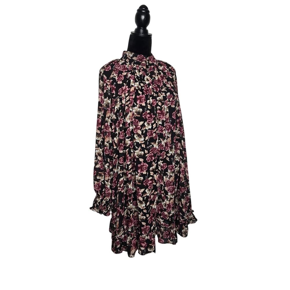 GiGiO USA Floral Mini Dress Small Dark Romance Victorian Balloon Sleeve Babydoll